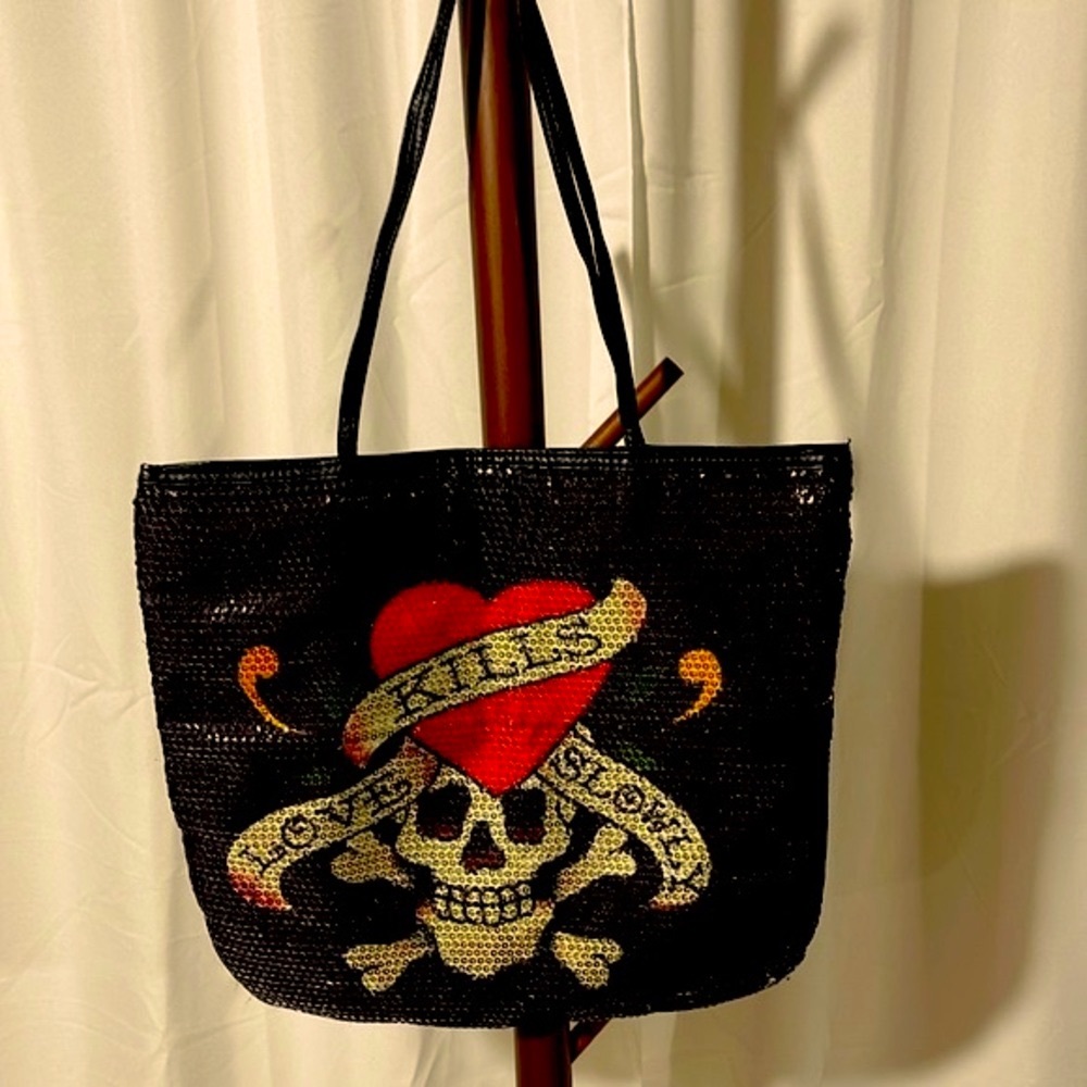 ED HARDY VINTAGE “LOVE KILLS SLOWLY” SEQUINED SHOPPER!